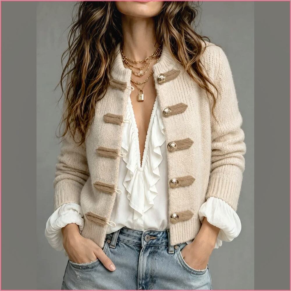 Beige Casual Women's Knit Jacket